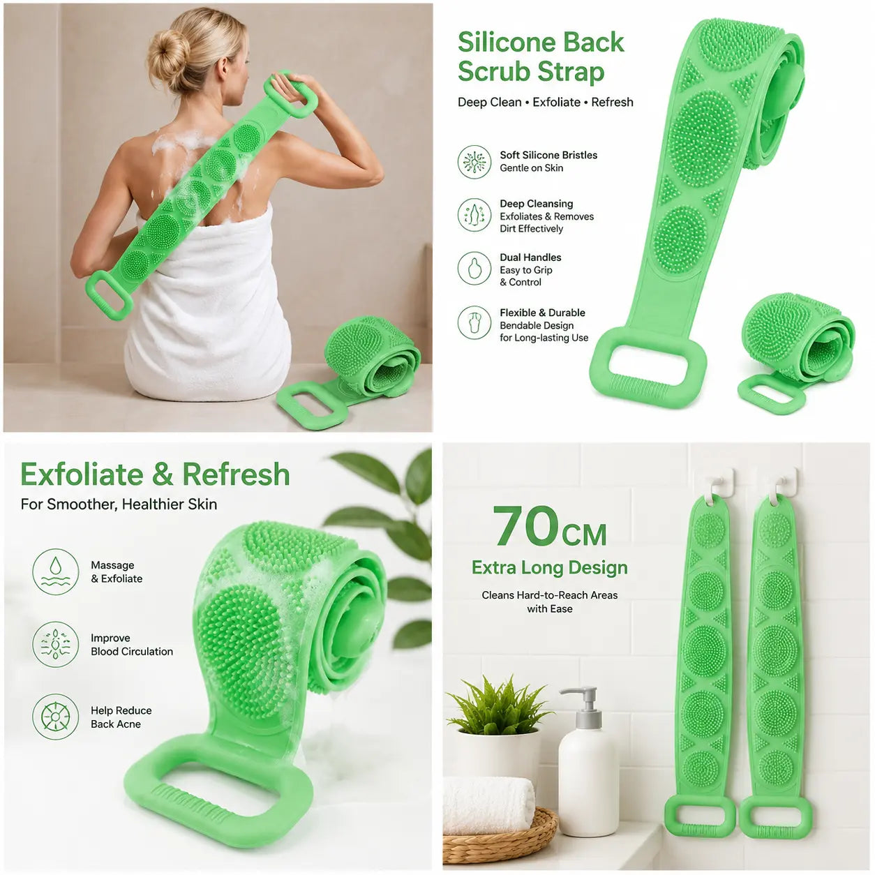 🛁Summer Limited-Time 50% OFF 💦Silicone Bath Brush Double-Sided Exfoliating Back Scrubber