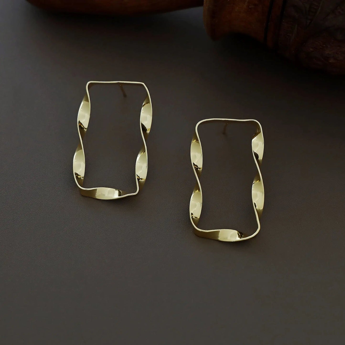 Golden Twisted Rectangle Earring